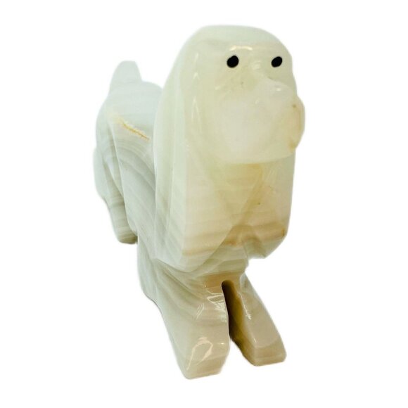 Hand Carved Onyx Corgi Dog Lucid Vintage Handmade Statue Stone Marbled Cream - Picture 7 of 9